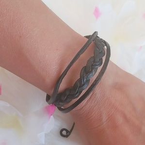 Black braided faux leather bracelet